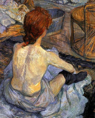 Detail La Toilette White Modern Wood Framed Art Print with Double Matting by Toulouse-Lautrec, Henri