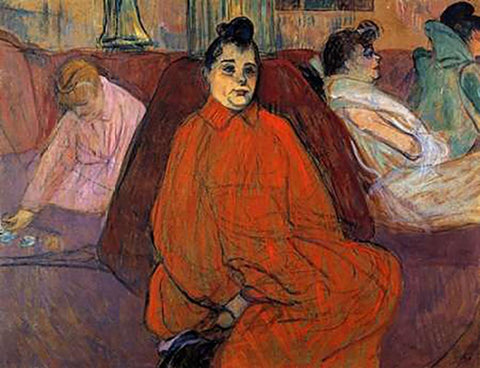 In The Salon The Sofa Black Ornate Wood Framed Art Print with Double Matting by Toulouse-Lautrec, Henri