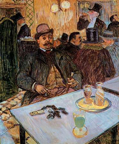 M Boileau In A Cafe White Modern Wood Framed Art Print with Double Matting by Toulouse-Lautrec, Henri