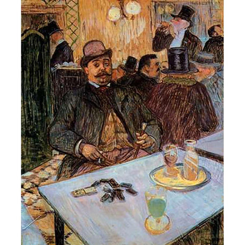 M Boileau In A Cafe Gold Ornate Wood Framed Art Print with Double Matting by Toulouse-Lautrec, Henri
