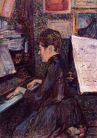 Mlle Dihau Playing The Piano Black Ornate Wood Framed Art Print with Double Matting by Toulouse-Lautrec, Henri