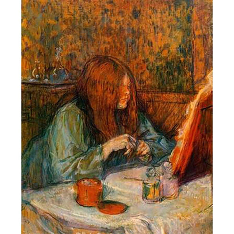 Mme Poupoule At Her Toilet Gold Ornate Wood Framed Art Print with Double Matting by Toulouse-Lautrec, Henri