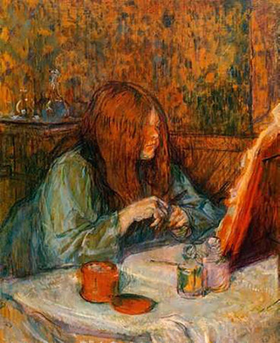 Mme Poupoule At Her Toilet White Modern Wood Framed Art Print with Double Matting by Toulouse-Lautrec, Henri