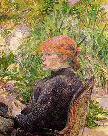 Red Haired Girl In A Garden White Modern Wood Framed Art Print with Double Matting by Toulouse-Lautrec, Henri
