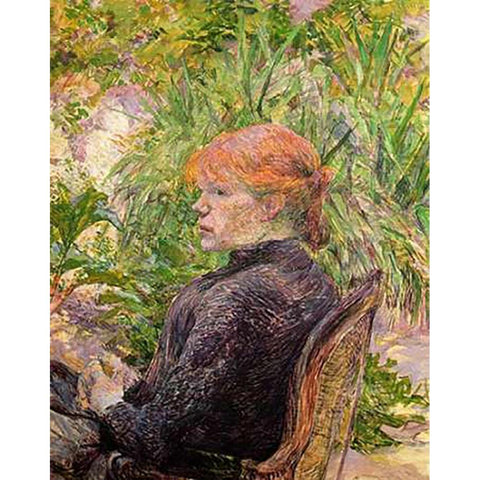 Red Haired Girl In A Garden Gold Ornate Wood Framed Art Print with Double Matting by Toulouse-Lautrec, Henri