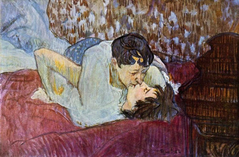 The Kiss White Modern Wood Framed Art Print with Double Matting by Toulouse-Lautrec, Henri