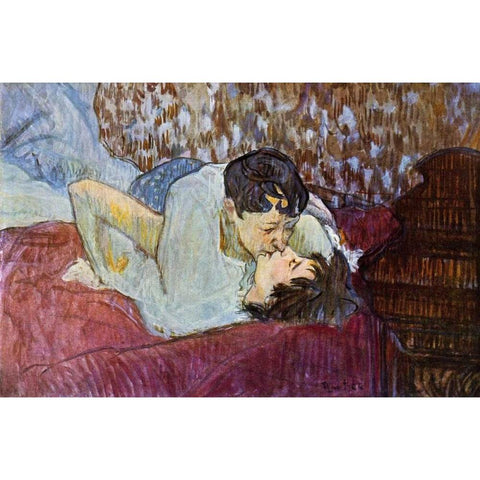 The Kiss White Modern Wood Framed Art Print by Toulouse-Lautrec, Henri