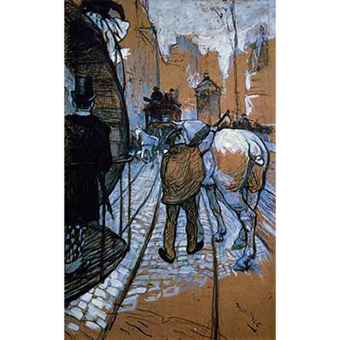 The Trace Horse Of The Omnibus Company Black Modern Wood Framed Art Print with Double Matting by Toulouse-Lautrec, Henri