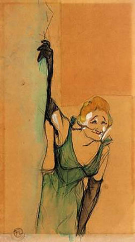 Yvette Guilbert Taking A Bow White Modern Wood Framed Art Print with Double Matting by Toulouse-Lautrec, Henri