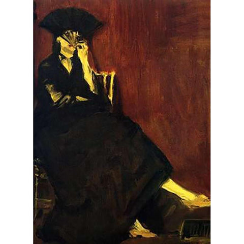 Berthe Morisot with Fan Black Modern Wood Framed Art Print by Manet, Edouard