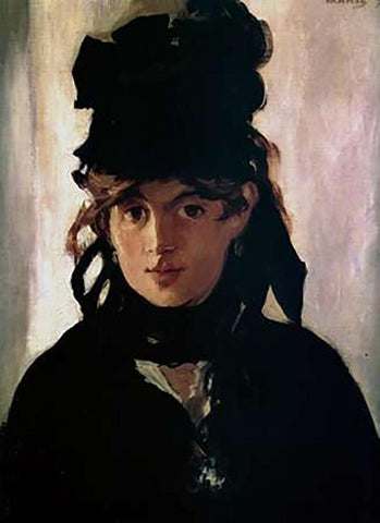 Berthe Morisot with a Bouquet of Violets, 1872 White Modern Wood Framed Art Print with Double Matting by Manet, Edouard