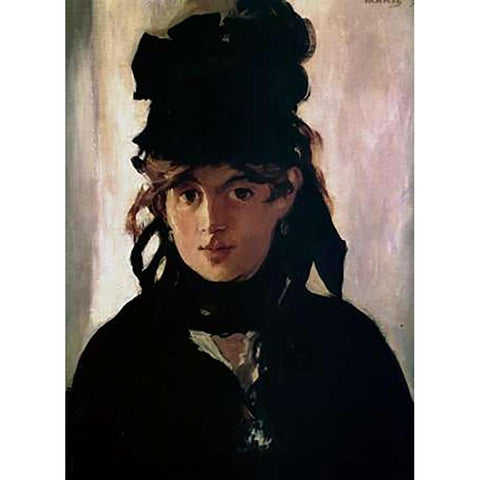 Berthe Morisot with a Bouquet of Violets, 1872 Black Modern Wood Framed Art Print by Manet, Edouard
