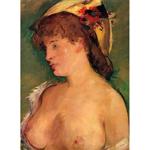 Blonde Woman with Bare Breasts White Modern Wood Framed Art Print by Manet, Edouard