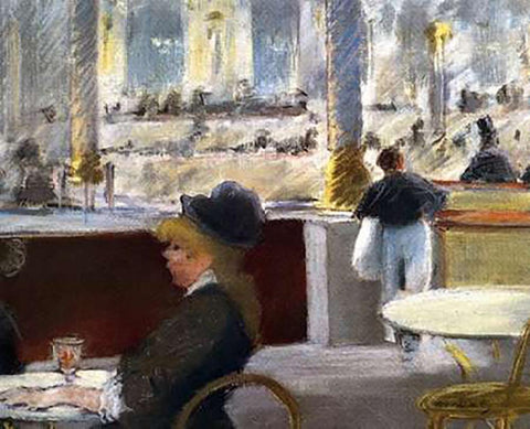 Cafe Place du Theatre Francais White Modern Wood Framed Art Print with Double Matting by Manet, Edouard