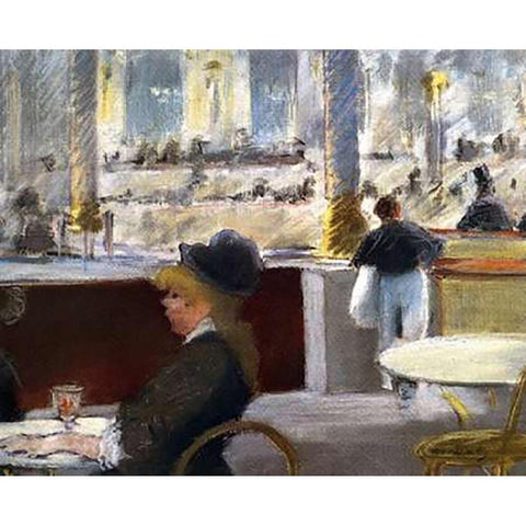 Cafe Place du Theatre Francais Gold Ornate Wood Framed Art Print with Double Matting by Manet, Edouard