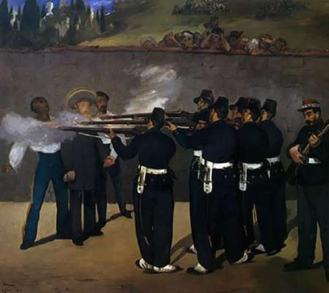 Execution of Emperor Maximilian Black Ornate Wood Framed Art Print with Double Matting by Manet, Edouard