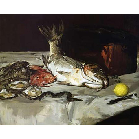 Fish White Modern Wood Framed Art Print by Manet, Edouard