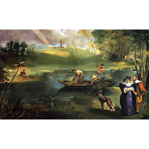 Fishing at St Quen, Paris Gold Ornate Wood Framed Art Print with Double Matting by Manet, Edouard