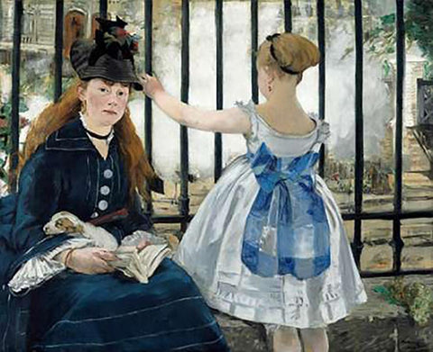 The Railway, 1873 Black Ornate Wood Framed Art Print with Double Matting by Manet, Edouard