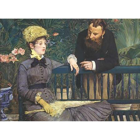 In the Conservatory White Modern Wood Framed Art Print by Manet, Edouard