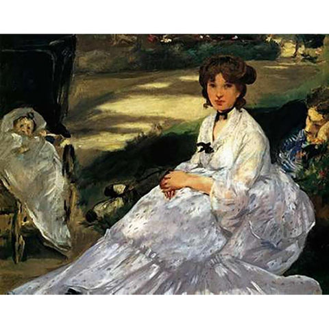 In the Garden White Modern Wood Framed Art Print by Manet, Edouard