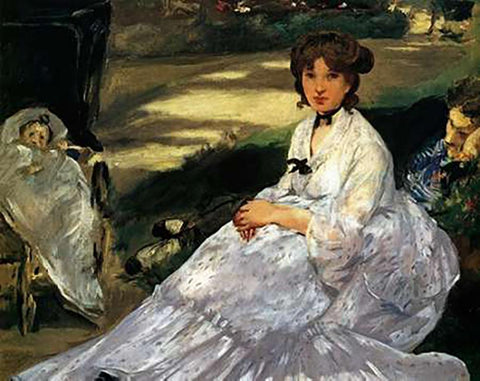 In the Garden Black Ornate Wood Framed Art Print with Double Matting by Manet, Edouard