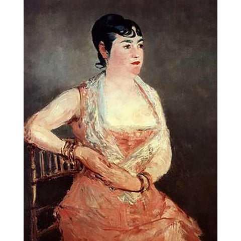 Jeanne Martin Pink Dress White Modern Wood Framed Art Print by Manet, Edouard
