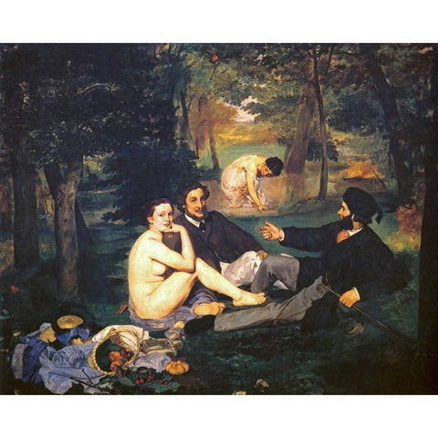 Luncheon on the Grass Black Modern Wood Framed Art Print with Double Matting by Manet, Edouard