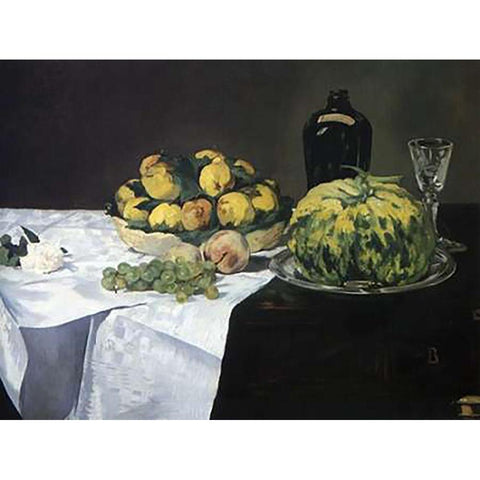 Melon and Peaches Black Modern Wood Framed Art Print by Manet, Edouard