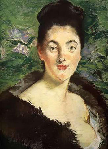 Mme Jules Guillemet in Furs Black Ornate Wood Framed Art Print with Double Matting by Manet, Edouard