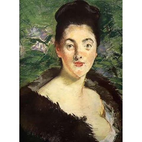 Mme Jules Guillemet in Furs Black Modern Wood Framed Art Print by Manet, Edouard