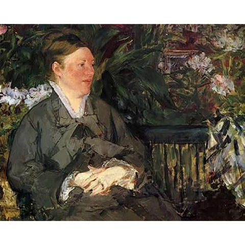Mme Manet in the Conservatory, 1879 Gold Ornate Wood Framed Art Print with Double Matting by Manet, Edouard