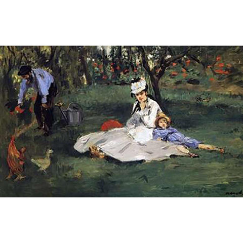 Monet Family in their Garden Black Modern Wood Framed Art Print with Double Matting by Manet, Edouard
