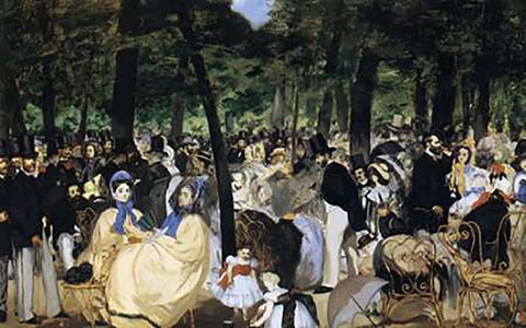Music in the Tuileries Gardens, 1862 Black Ornate Wood Framed Art Print with Double Matting by Manet, Edouard