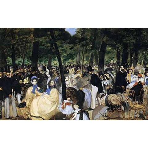 Music in the Tuileries Gardens, 1862 Black Modern Wood Framed Art Print by Manet, Edouard