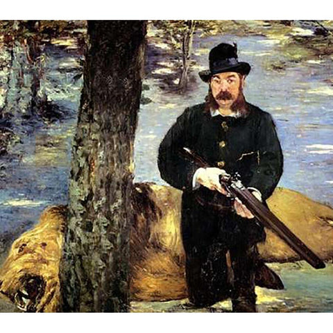 Pertuiset the Lion Hunter White Modern Wood Framed Art Print by Manet, Edouard