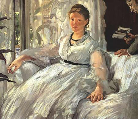 Reading Black Ornate Wood Framed Art Print with Double Matting by Manet, Edouard