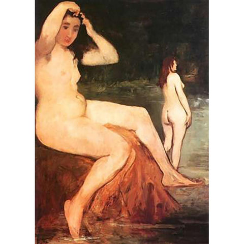 The Bathers Black Modern Wood Framed Art Print with Double Matting by Manet, Edouard