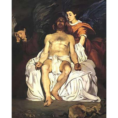 The Dead Museumist with Angels White Modern Wood Framed Art Print by Manet, Edouard