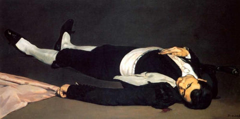 The Dead Toreador Black Ornate Wood Framed Art Print with Double Matting by Manet, Edouard