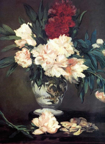 Vase of Peonies White Modern Wood Framed Art Print with Double Matting by Manet, Edouard