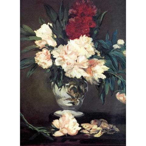 Vase of Peonies Gold Ornate Wood Framed Art Print with Double Matting by Manet, Edouard