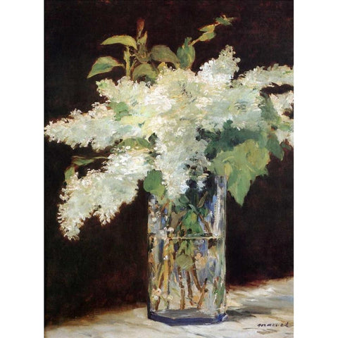 White Lilacs Black Modern Wood Framed Art Print by Manet, Edouard