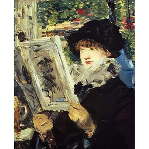 Woman Reading Gold Ornate Wood Framed Art Print with Double Matting by Manet, Edouard