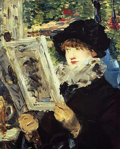 Woman Reading White Modern Wood Framed Art Print with Double Matting by Manet, Edouard