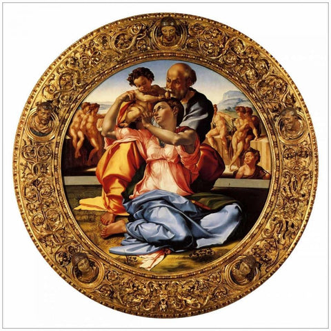 Michelangela The Doni Tondo-3 Gold Ornate Wood Framed Art Print with Double Matting by Michelangelo