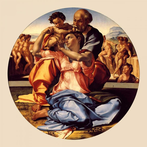 Michelangela The Doni Tondo-3 copy White Modern Wood Framed Art Print by Michelangelo