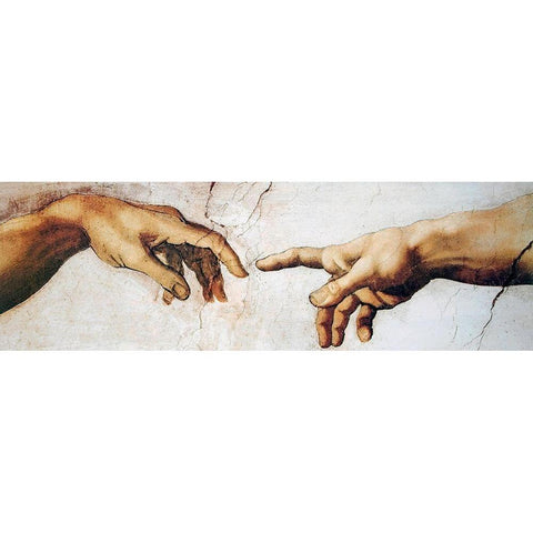 Creation Of Adam Detail Gold Ornate Wood Framed Art Print with Double Matting by Michelangelo