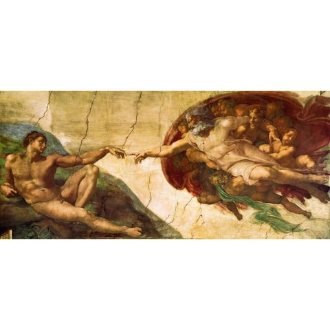 Creation Of Adam - 1 White Modern Wood Framed Art Print by Michelangelo