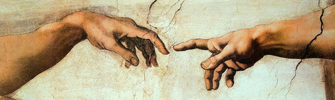 Creation Of Adam (Detail 2) Black Ornate Wood Framed Art Print with Double Matting by Michelangelo